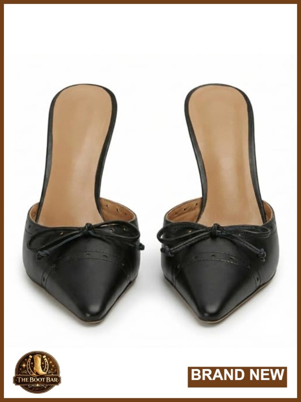 Bow Tie Mules Heels for Women Pointed Toe Kitten Heel Slip On Pumps Two Tone - Picture 5 of 6